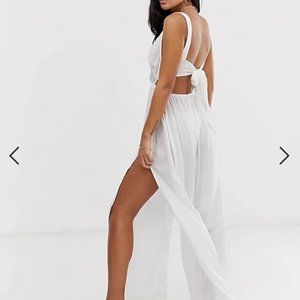 ASOS DESIGN tie back cross front split maxi beach dress in white